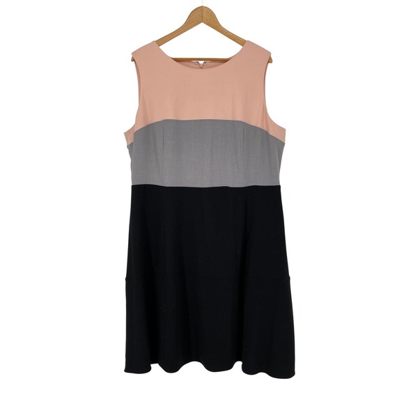 Calvin Klein Color Block Pink Gray Black Sheath Dress Sleeveless 18W Career Work - Picture 1 of 4